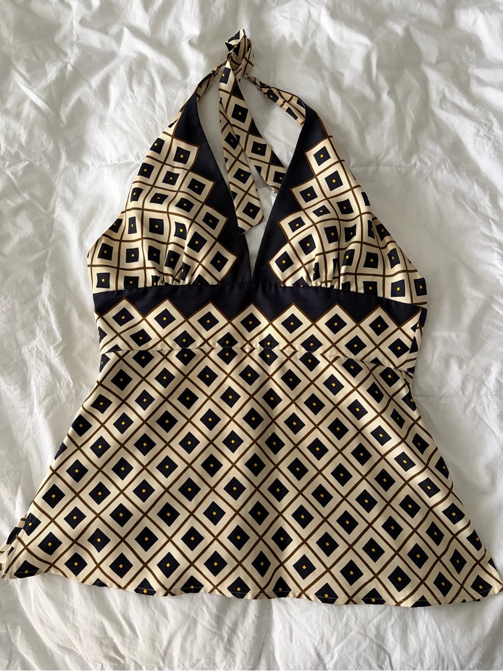 Halter Neck Geometric Print Women's Top - Black & Cream